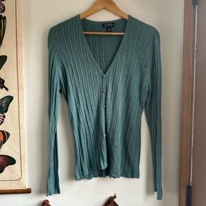 Vintage Silk Blue Button-Up Cardigan